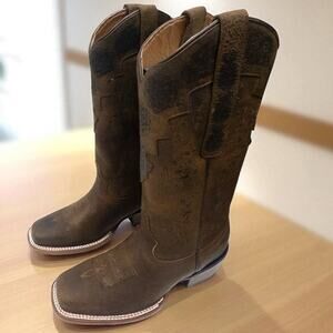 RedHawk Square Toe Western Cowboy Boots Handmade Mexico Women's Size 7.5 Brown